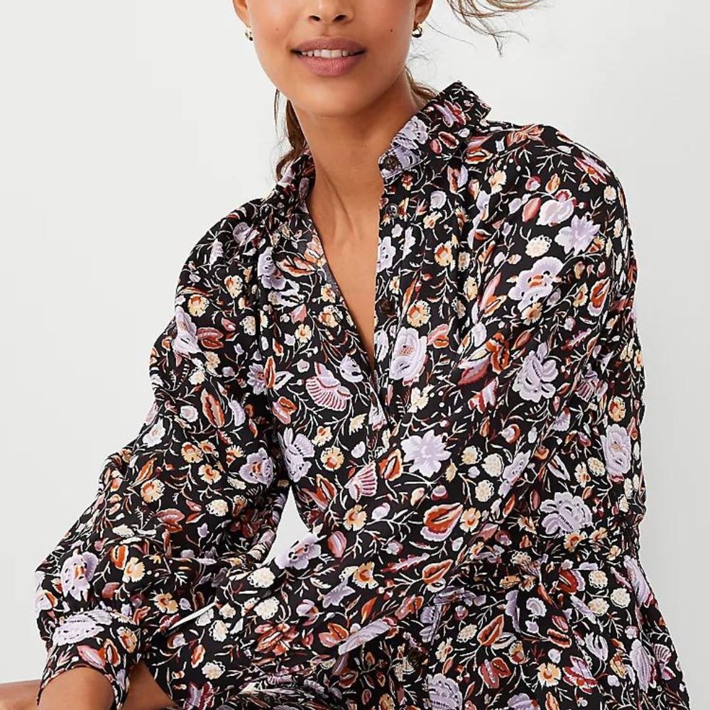 Ann Taylor Floral Collared Midi Shirtdress For Women New - Picture 7 of 12